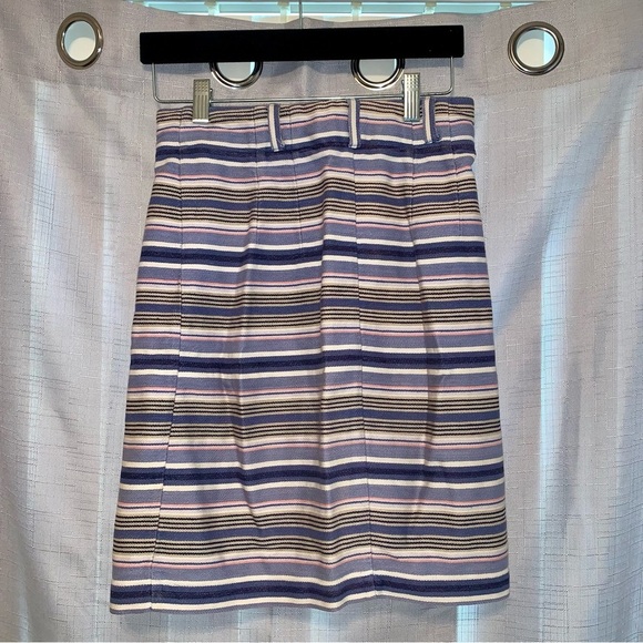 Periwinkle & Navy Blue, White, Beige & Pink Stripe Wrap Around Skirt size 8 - Picture 2 of 6